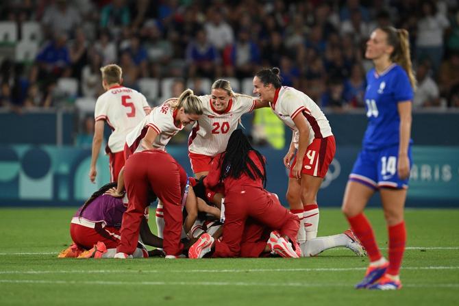 Team Canada players celebrate victory over France.