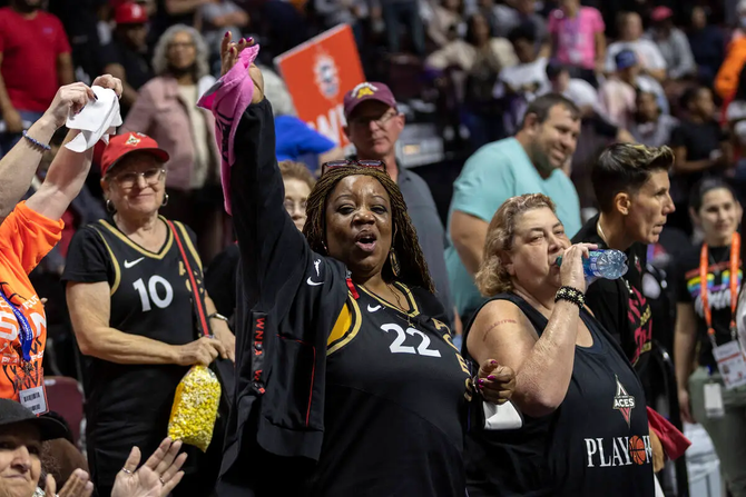 Las Vegas Aces remain positive after their team lost Game 3 of a WNBA basketball final series against the Connecticut Sun at Mohegan Sun Arena on Thursday, Sept. 15, 2022, in Uncasville, Connecticut.