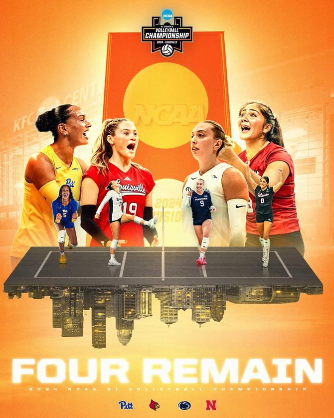 Pitt, Louisville, Nebraska, and Penn State (pictured) will play in the college volleyball Final Four on Thursday.