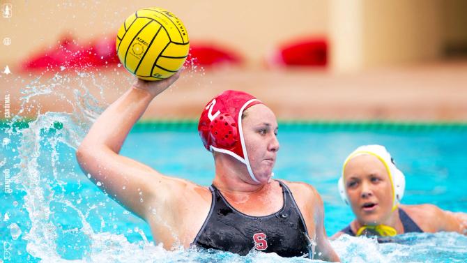 No. 1 Stanford women’s water polo alum Melissa Seidemann hurls a shot during a game.