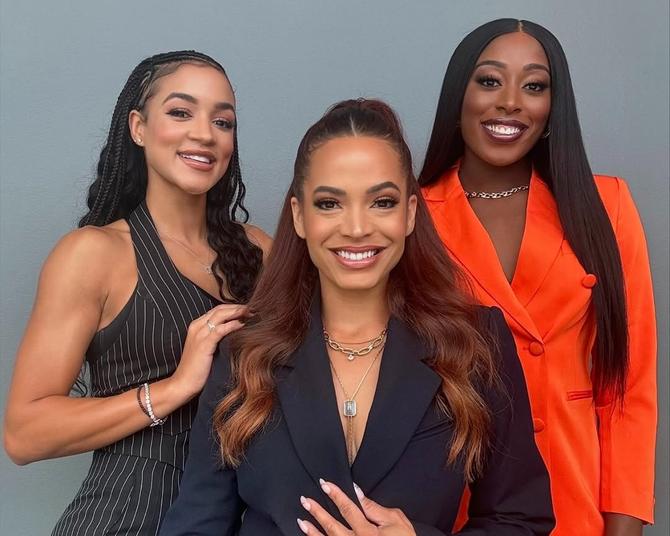 Chiney Ogwumike, Andraya Carter, and Elle Duncan pose for a photo.