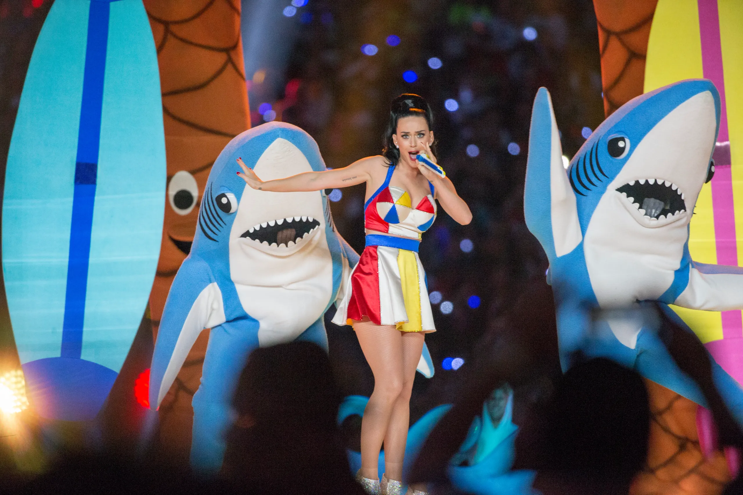 Katy Perry performs at the Super Bowl Halftime Show. 