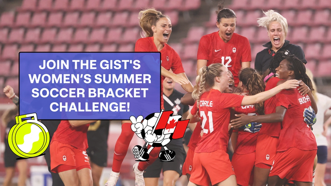 The GIST's women's soccer ball carrying a Canadian flag