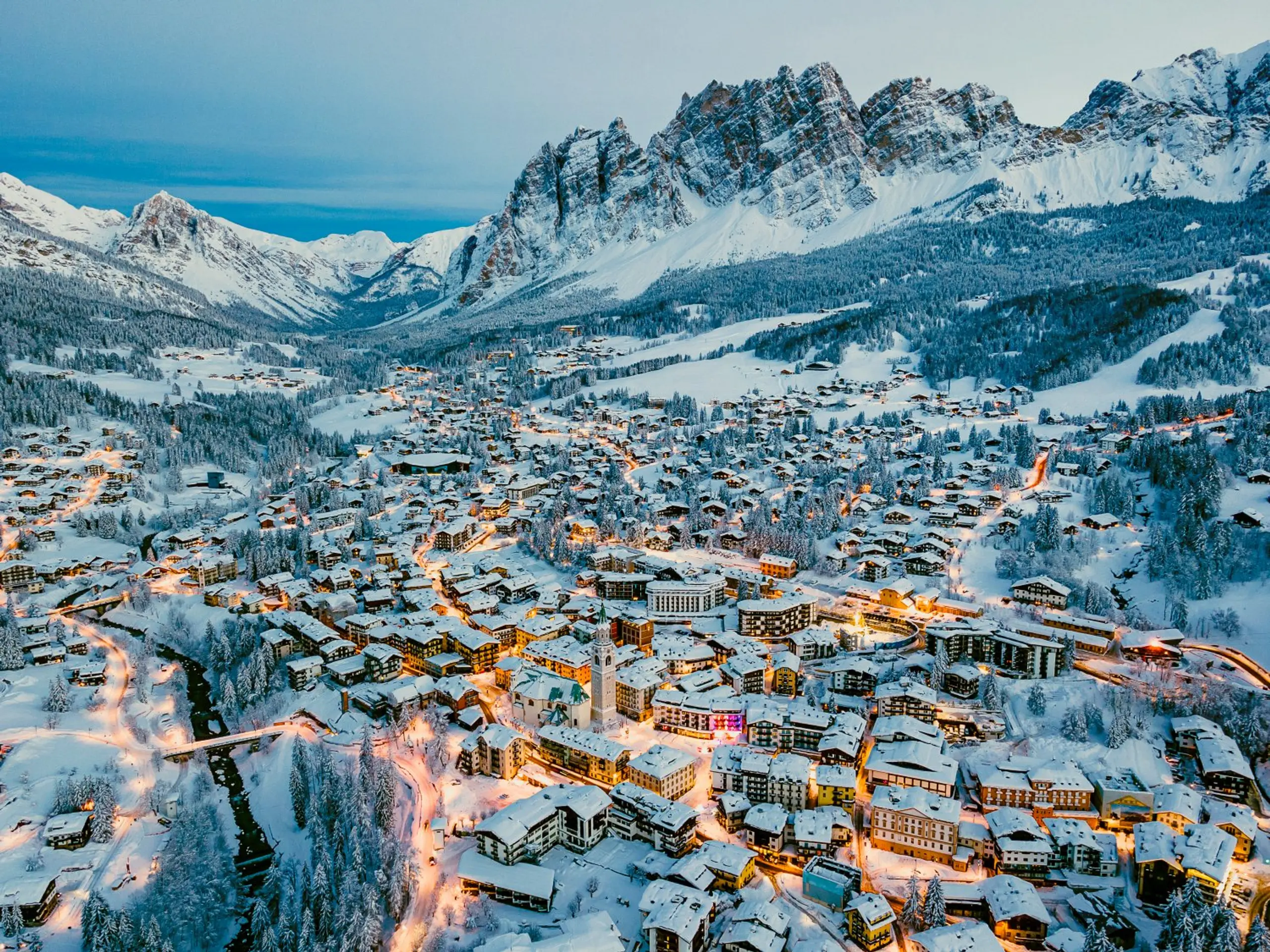 An aerial shot of Cortina Ski Resort. 