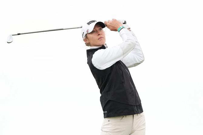 Nelly Korda of the United States plays a shot during a practice round prior to the AIG Women's Open at St Andrews Old Course.