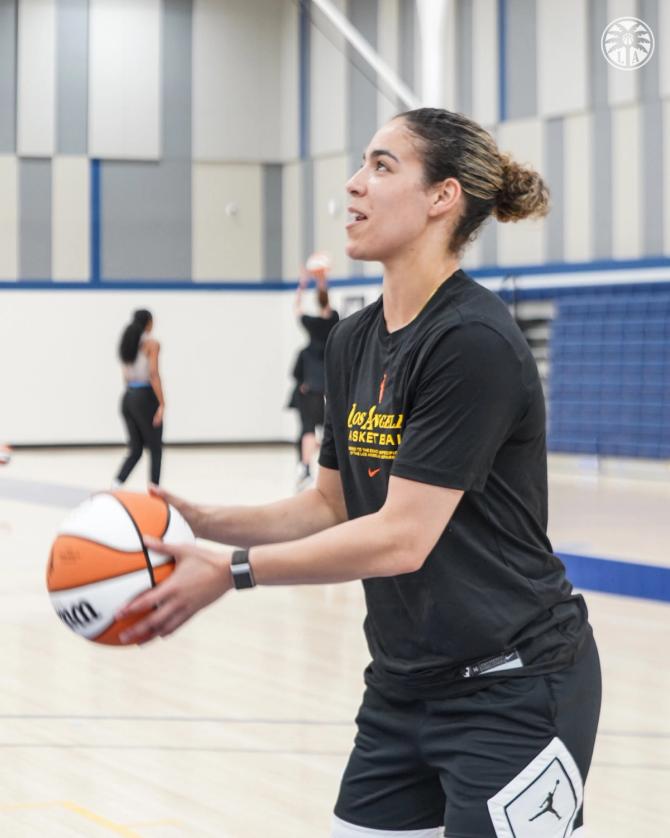 Kia Nurse shoots during an LA Sparks practice