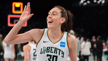 Fist bumping with Breanna Stewart before the WNBA Draft