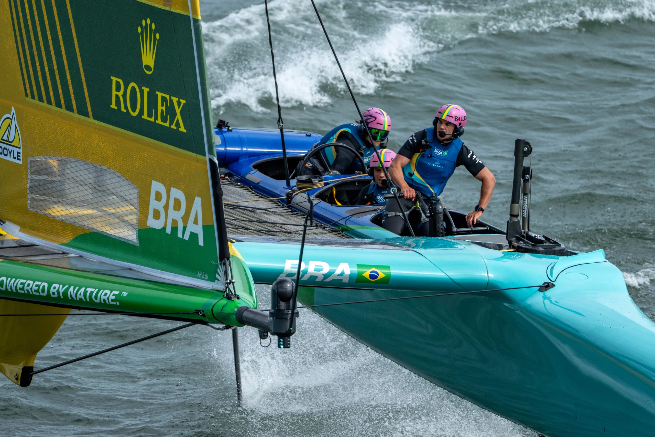 The Brazil team in their boat on the water