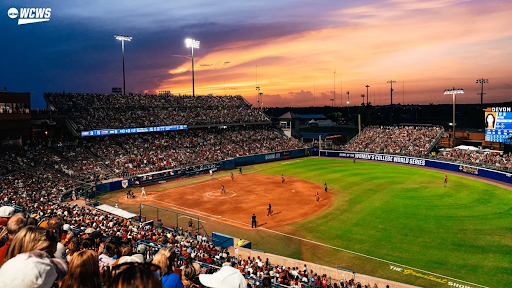 A large crowd watches the 2024 Women’s College World Series in Oklahoma City, OK.