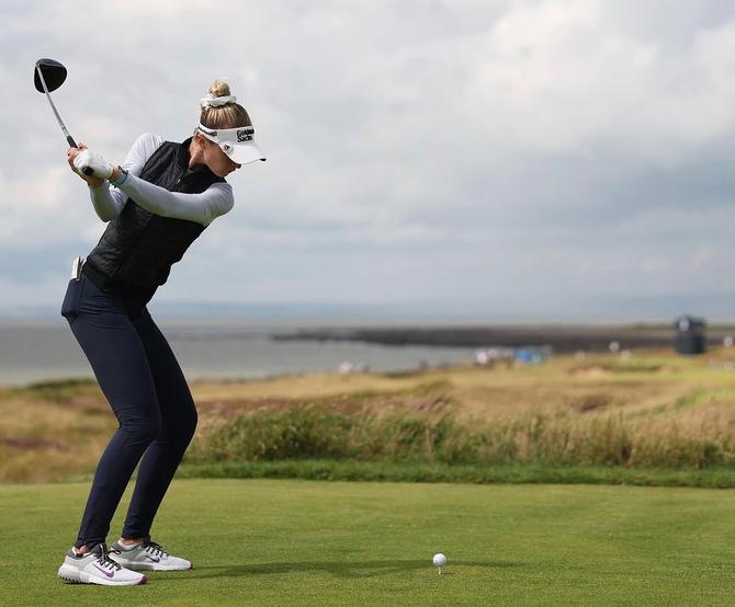 Nelly Korda hits the ball off the tee during the first round.