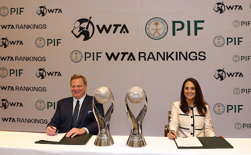 PIF and WTA officials sign initial partnership deal in 2024.