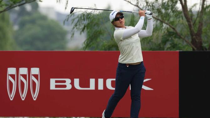Sei Young Kim of South Korea plays her shot on the 8th hole during the first round of the Buick LPGA Shanghai 2024 at Qizhong Garden Golf Club on October 10, 2024 in Shanghai, China
