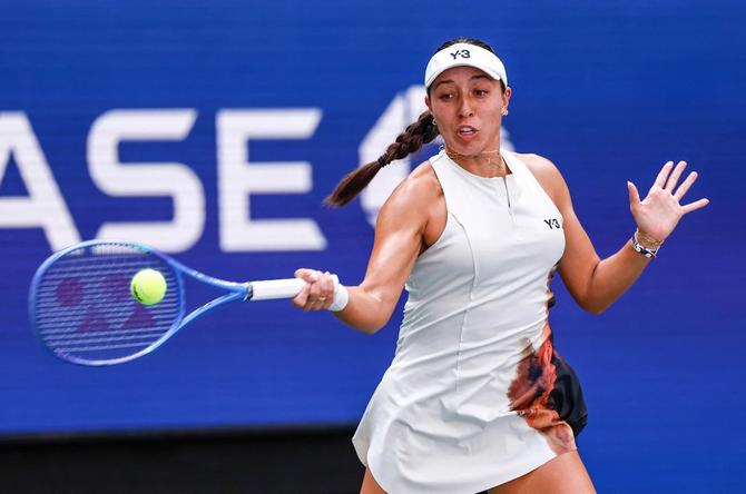 Jessica Pegula strikes the ball at the US Open.