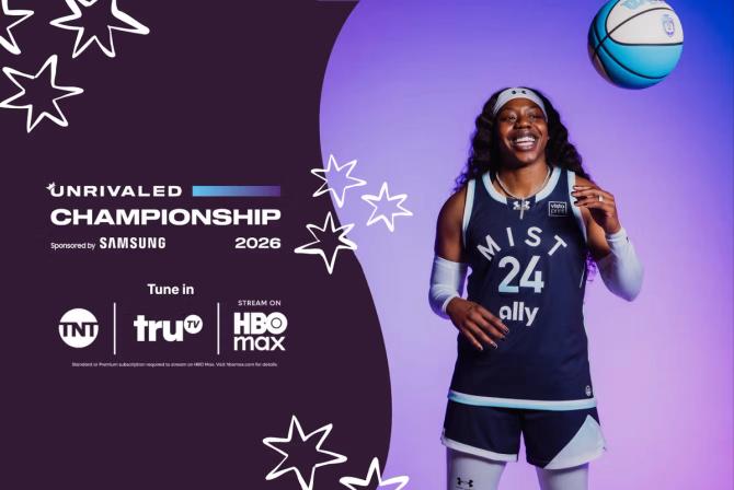 An image with Arike Ogunbowale containing information about the 2026 Unrivaled Championship