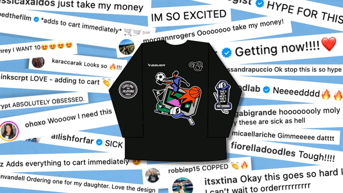 A graphic of The GIST's new merch with screenshots of comments in the background