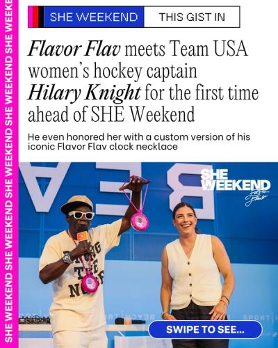 Ahead of SHE Weekend in Las Vegas, Flavor Flav met Team USA women's hockey captain Hilary Knight and honored her with a custom version of his iconic clock necklace. ⏰