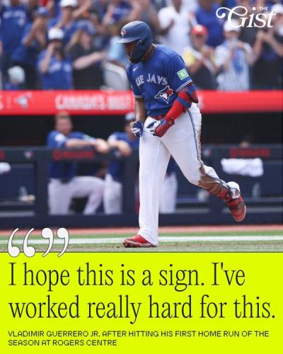 Guerrero Jr. hit his first home run at Rogers Centre since August 2025, ending a home drought that lasted 289 plate appearances and nearly an entire season. 👀