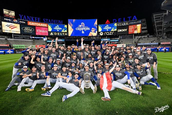 LA Dodgers celebrate after winning the World Series