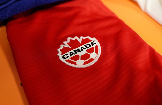 Canada Soccer logo on a pair of shorts.