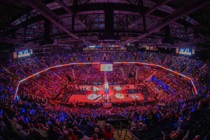 An overhead view of a WNBA game