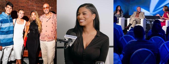 A college of sports professionals smiling and interacting