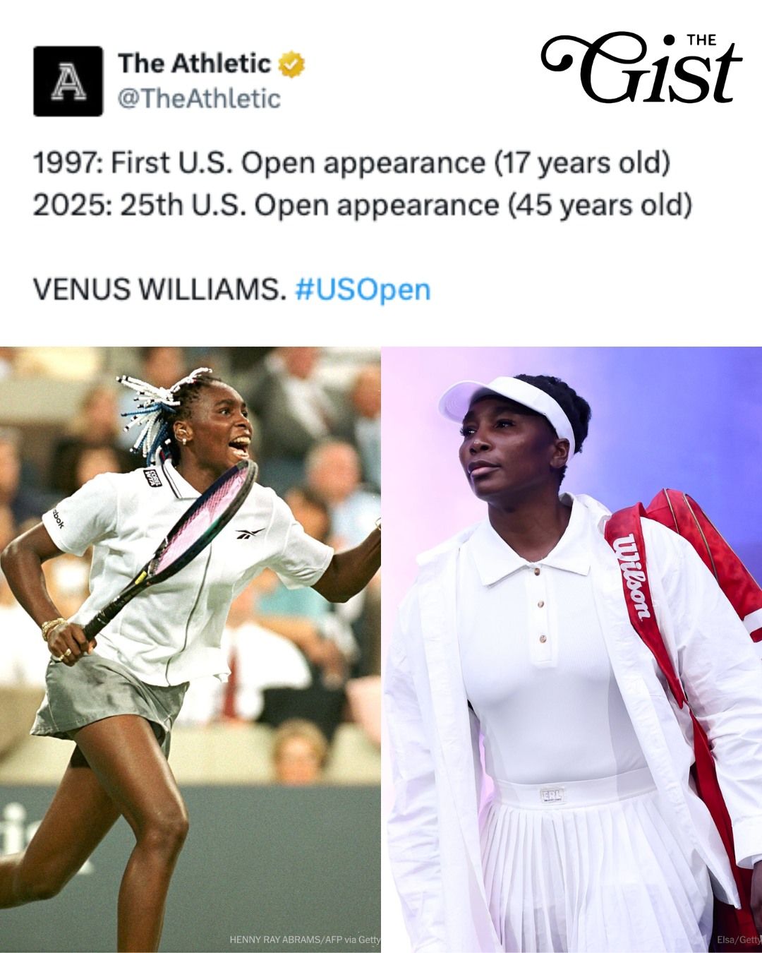 Venus Williams paid homage to the iconic Althea Gibson in her 25th US Open appearance