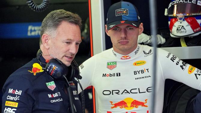 Red Bull team principal Christian Horner and Red Bull driver Max Verstappen
