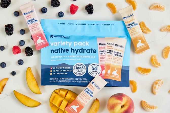 A package of NativePath on display with fruits