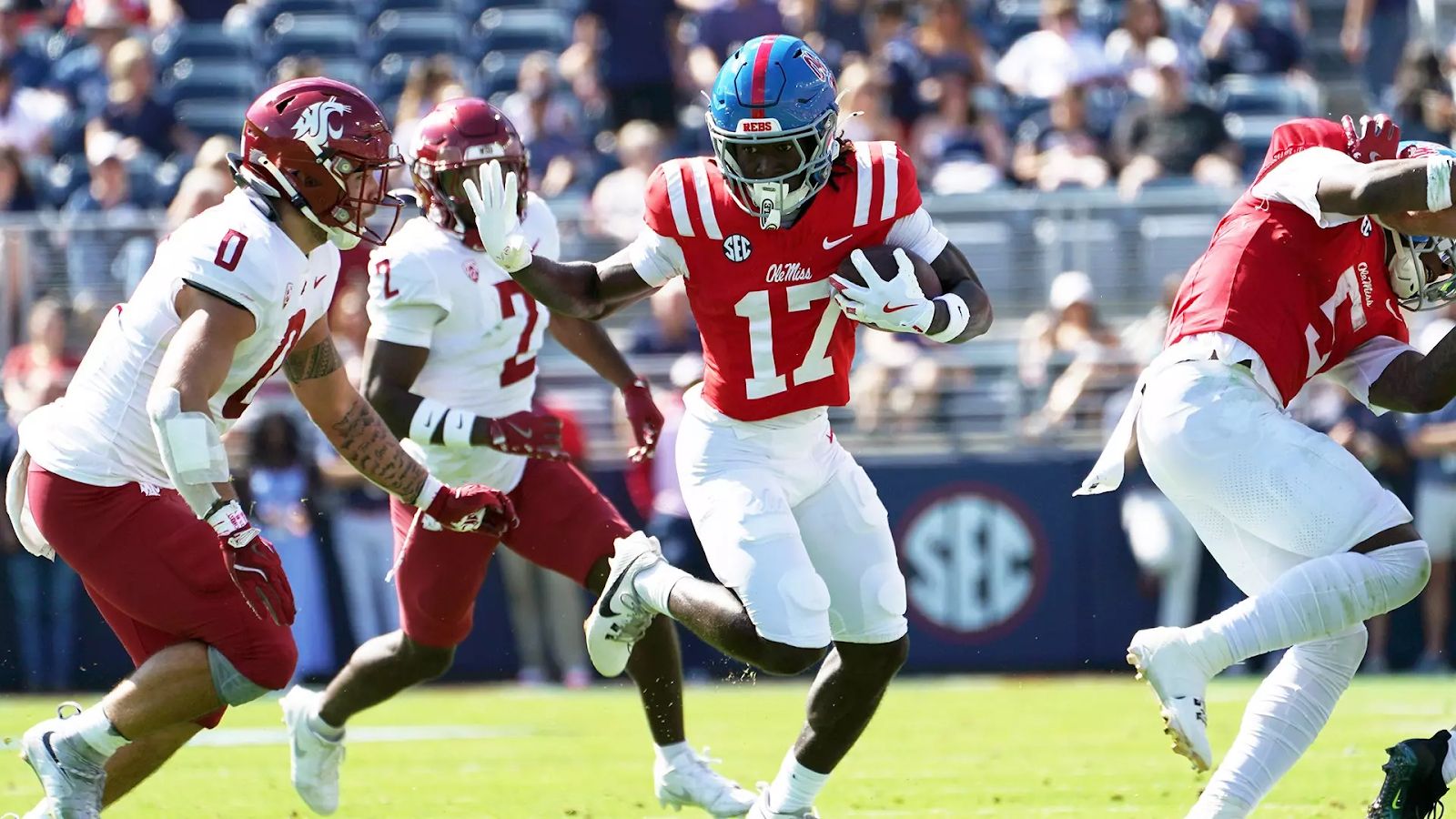 Ole Miss wide receiver Winston Watkins runs with the ball.