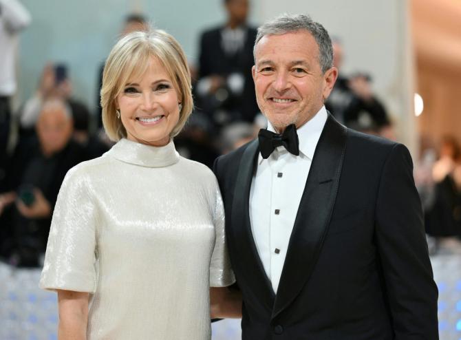 Chief Executive Officer of Disney Robert Iger and his wife Willow Bay arrive for the 2023 Met Gala at the Metropolitan Museum of Art on May 1, 2023, in New York.