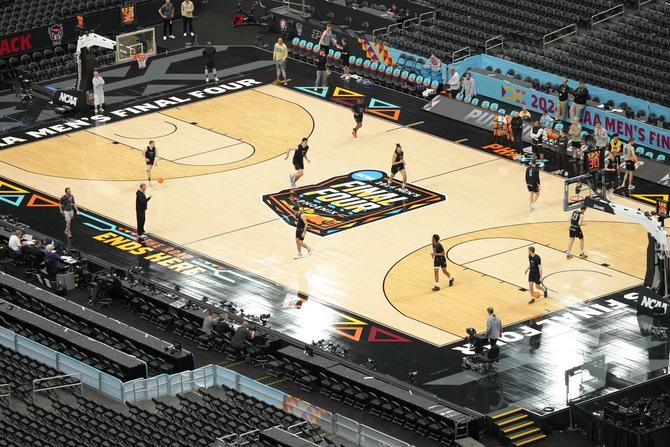 No. 1–seed Purdue men’s basketball practices on the Final Four court in Phoenix.