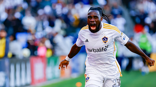 LA Galaxy forward Joseph Paintsil celebrates after scoring a goal.