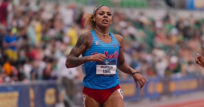 Ole Miss track & field star McKenzie Long finishes a sprint at the NCAA Outdoor Championships on June 8th.
