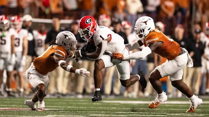 Georgia and Texas (pictured during their previous meeting) are playing in a rematch for the SEC Championship on Saturday.