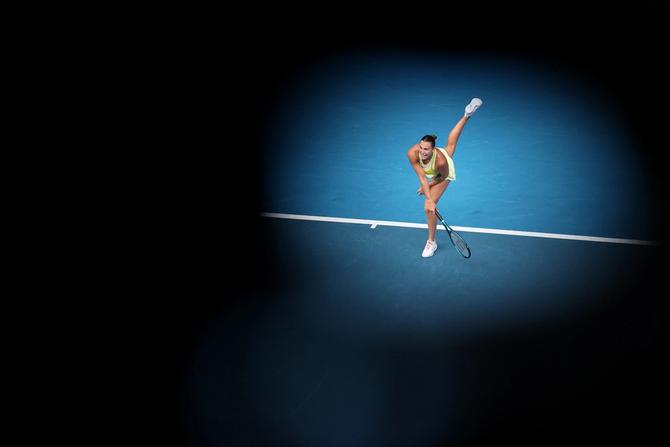 Aryna Sabalenka serves against Jessica Bouzas Maneiro of Spain.