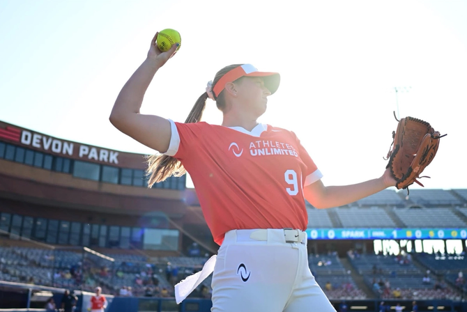 AU player warming up at Devon Park in Oklahoma City
