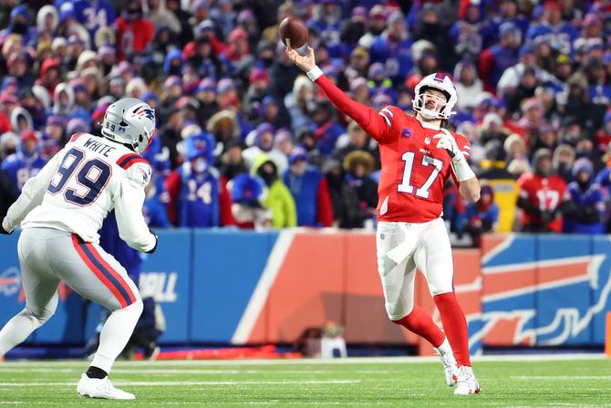 Josh Allen of the Buffalo Bills throws a pass against the New England Patriots.