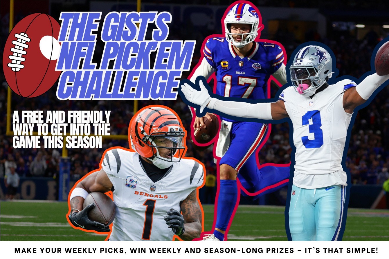A graphic with images of NFL players and text reading "The GIST's NFL Pick'em Challenge."