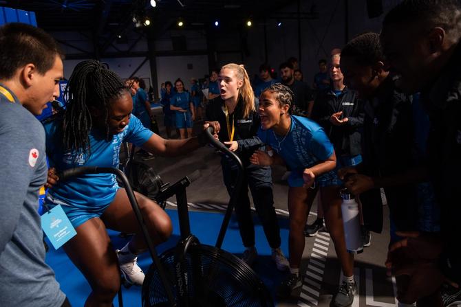 Athletes cheering on each other at an RBC Training Ground event