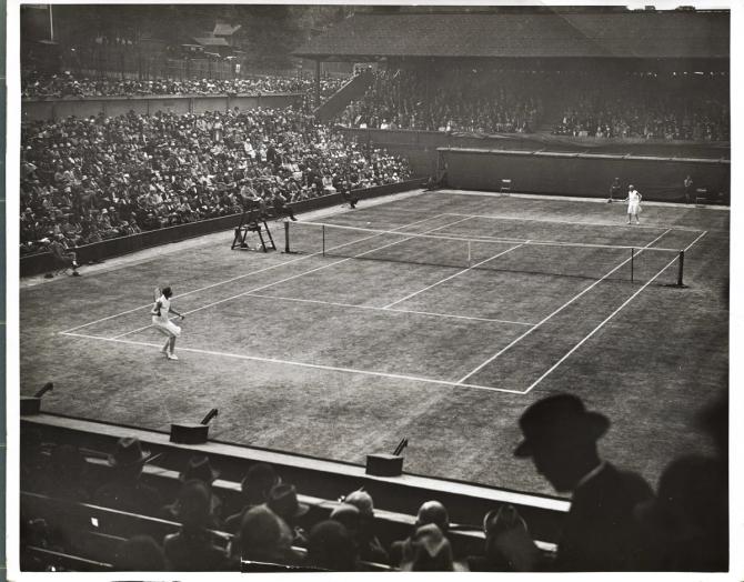 Miss Betty Nuthall, England's 16-year-old lawn tennis star, added to her wonderful record at Wimbledon by beating Mrs. Molla Bjurstedt Mallory.