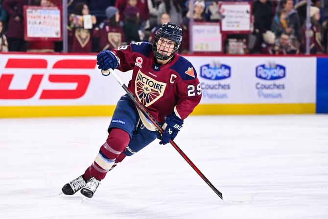 Montréal Victoire captain Marie-Philip Poulin skates during a game.