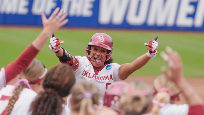 Oklahoma’s Ella Parker celebrates her home run