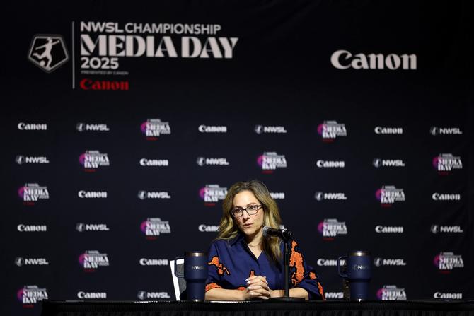 An image of NWSL Commissioner Jessica Berman at the NWSL Championship Media Day.