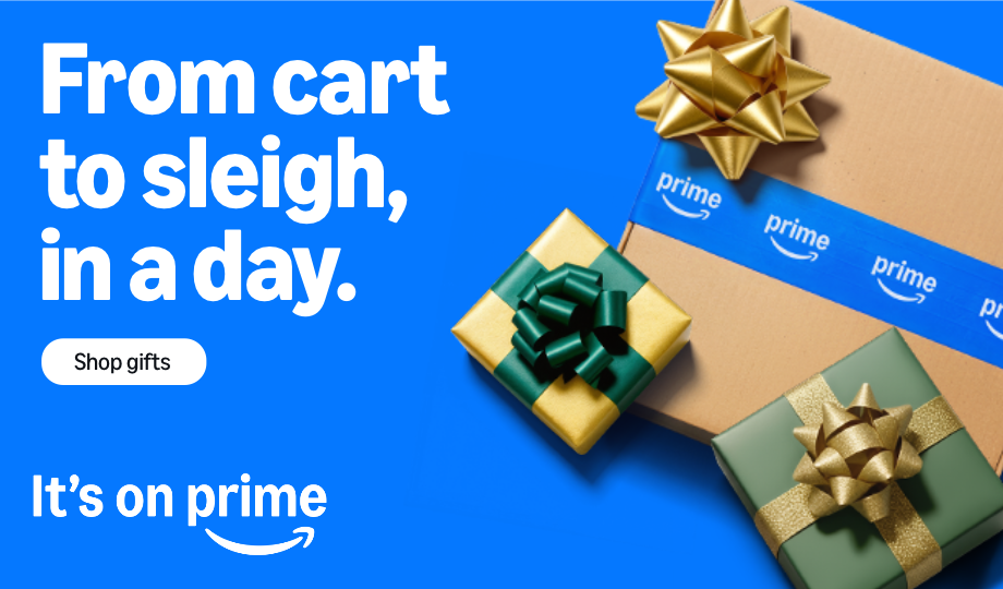 A graphic of an Amazon Prime package with gifts.