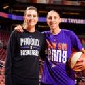 Diana Taurasi and Penny Taylor smile for a photo in their Phoenix Mercury gear.