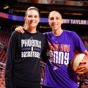 Diana Taurasi and Penny Taylor smile for a photo in their Phoenix Mercury gear.