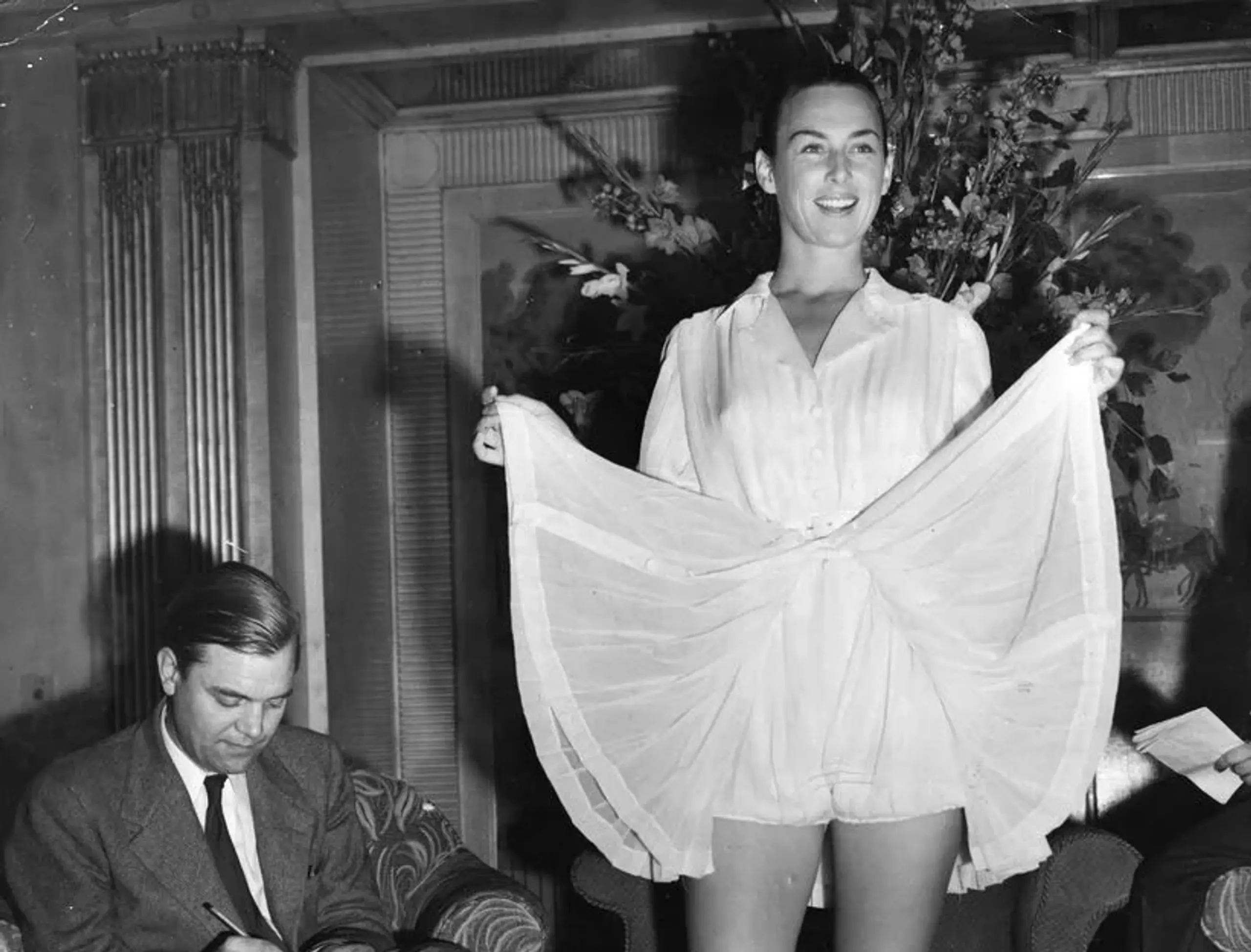 Gertrude Moran showing off her Balmain outfit for Wimbledon