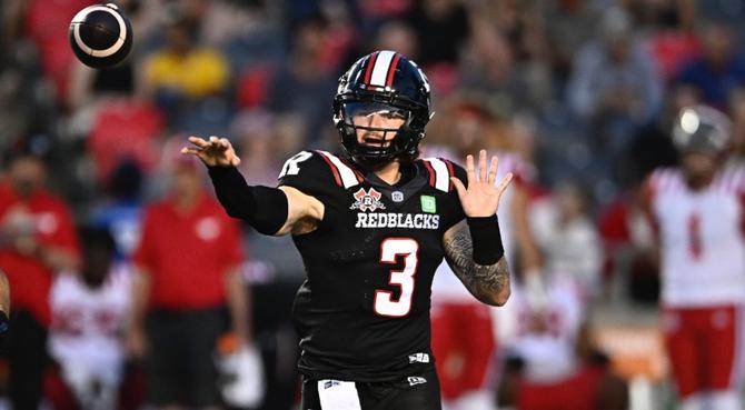 Ottawa Redblacks quarterback Dru Brown throws the ball.