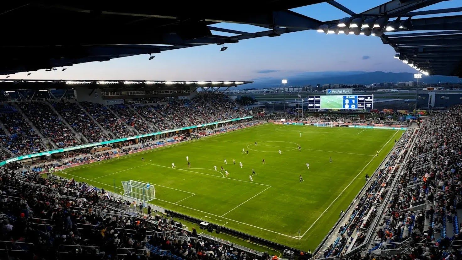 A wide shot of PayPal Park, the site of the 2025 NWSL Championship.