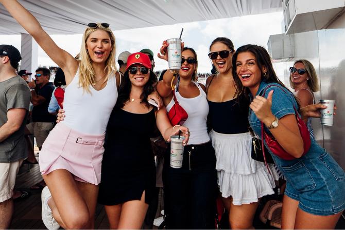 A group of fans partying at the Miami Grand Prix